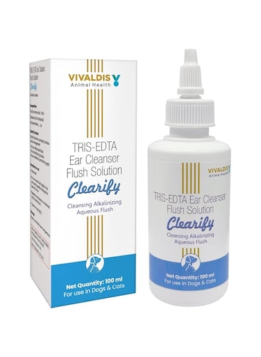 Vivaldis Clearify Tris EDTA - Ear Cleansing Solution for Dogs &amp; Cats, Effective &amp; Gentle Dog Ear Cleaner Solution for Pets to Remove Dirt &amp; Wax, Maintain Hygine, Soothes &amp; Calms Irriteted Ears, 100 ml