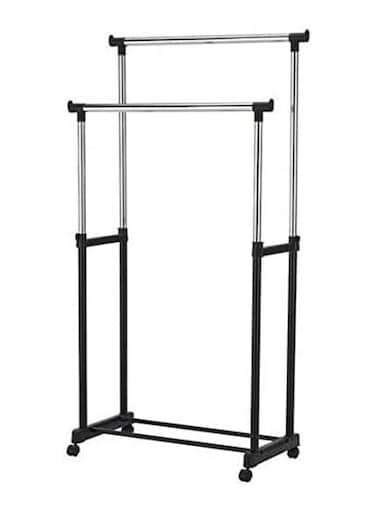 Rack 2 Pole, Metal Black Double Pole Telescopic Clothes Hanger Black-Silver