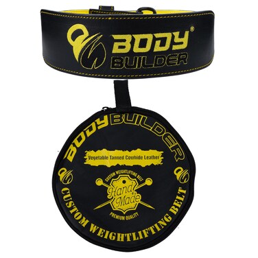 Body Builder Leather Lifting Belt With Bag, L, Black