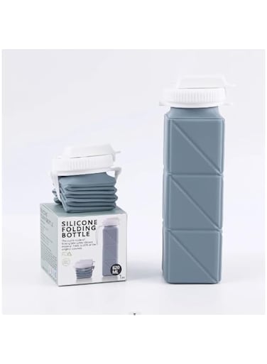 Foldable Water Bottle with Lid, Straw and Silicone Sleeve, BPA Free, 620ml (Blue)