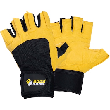 Body Builder Wrist Support Gloves, XL, Black &amp; Yellow