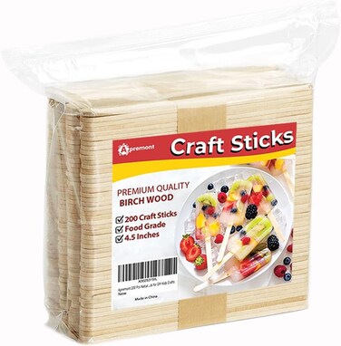 APREMONT 200 Pcs Natural Wooden Food Grade Craft Sticks - Ice Cream Stick - Popsicle - 4.5 inch Length - Suit Crafting, Stirring, Paddle, Waxing, Small Ice Pop Stick for DIY Kids Popcicle