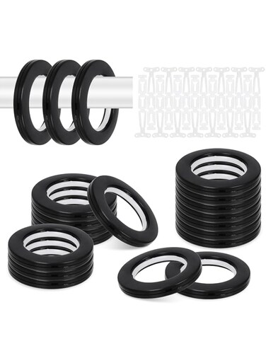 Glarks 20 Sets 1-5/8" (42mm) ID Curtain Grommets Plastic Grommet Eyelets Rings with Washers Easy Push Snap Grommet Low Noise Sliding Curtain Ring for DIY Curtains, Canvas, Leather Craft (Black)
