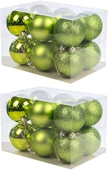 YAHOME Christmas Balls Ornaments, 60mm Glitter, Matte &amp; Glossy Hanging Baubles for Holiday Tree Decoration, Lightweight &amp; Easy to Hang Xmas Decorative Ball for Wreath Garland Event Decor (24, L-Green)
