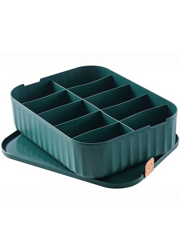 Socks Underwear Drawer Organizer Divider, 10 Cells Plastics Cabinet Closet Organizer Storage Boxes for Clothes, Socks, Lingerie, Underwear, Ties(Green)
