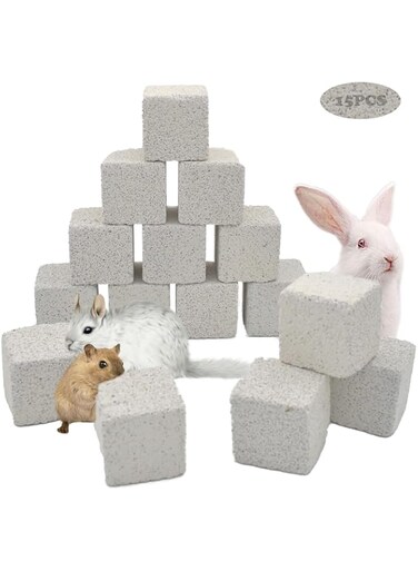 kathson 15 Pcs Hamster Lava Blocks,Rabbit Chews Toys Chinchilla Teeth Grinding Stones,Natural Mineral Calcium Square Stone for Bunny Hamsters Chinchillas Rabbits Guinea Pig Rat Small Animal