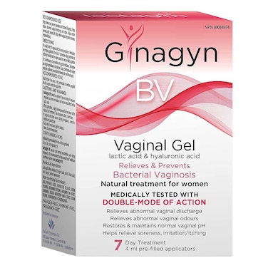Gynagyn BV جل مهبلي للاستخدام مرة واحدة بحمض الهيالورونيك وحمض اللاكتيك لعلاج التهاب المهبل البكتيري، عبوة من 7 قطع × 4 مل معبأ مسبقًا