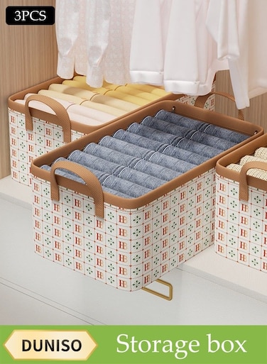 3 Pcs Wardrobe Clothes Organizer,Multifunctional Foldable Storage Box&iuml;&frac14;&OElig;With Handles, Wear Resistant And Easy To Clean&iuml;&frac14;&OElig;Moisture And Dust Prevention&iuml;&frac14;&OElig;Not Easily Deformed&iuml;&frac14;&OElig;For Storing Shirts, Sweaters, T Shirts, Jeans, 40*25*20cm