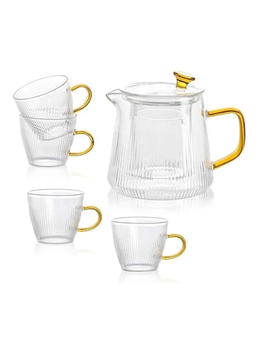 5-Piece Tea Pot Set Clear/Gold 450ml