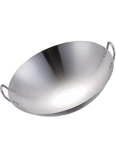 ECVV Stainless Steel Wok Pan Stir Fry Pan Deep Frying Wok Nonstick Frying Skillet with Double Handles Flat Bottom Wok Chinese Cooking Wok 34cm/13.38 inch