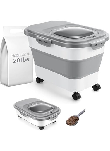 Pseul 20-23Lbs Dog Food Storage Container - Collapsible Dog Food Container with Attachable Casters and Scoop, Pet Food Storage Containers to Keep Dry Food Fresh, Easy to Move