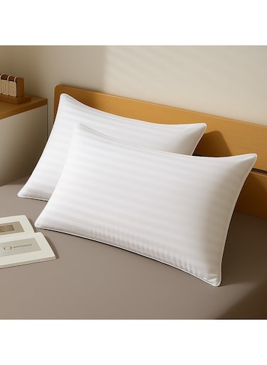 Set of 2-Bed Pillow Striped White Hotel Standard Extra Soft Microfiber Anti Allergic&amp;Anti-bacterial, Size(50x70CM)