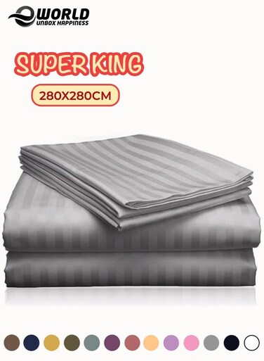3 Piece Super King Grey Striped Bed Sheet Set &acirc;&euro;&ldquo; Ultra-Soft Microfiber Striped Sheet &amp; 2 Pillowcases, Breathable Luxury Bedding for Home &amp; Hotel Use