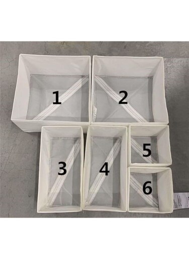 Drawer Organiser Storage Box Set, 6 Pieces, White Fabric Containers, Multiple Sizes