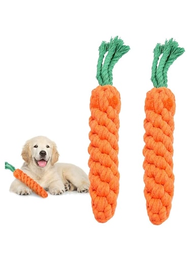 ELECDON Dog Rope Toy, Interactive Dog Dental Chew Toy, Tough Cotton Natural Teeth Cleaning Chew Rope, Dogs Knot Training toy (2 Pack, Red Carrot）