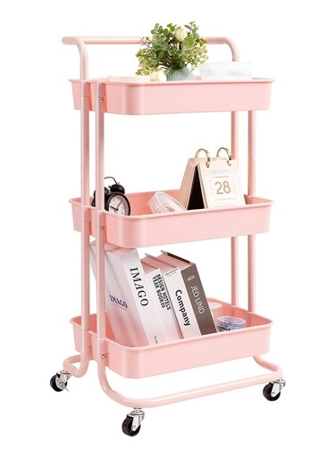 3 Tier Trolley Storage -3 Tier Rolling Storage Cart with Wheels - Multifunctional Organization Cart with Brake Caster Wheels -Kitchen Shelf Storage Rack