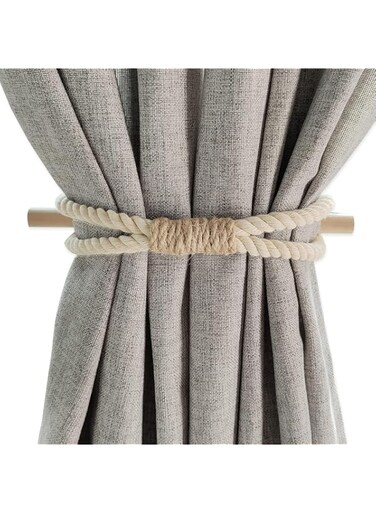 YHRY Curtain Tiebacks, Rustic Holdbacks for Drapes, Farmhouse Tie Backs for Curtains, Cotton Jute Rope with Wood Club, Natural Boho Decor Shabby Chic Drapery Holder, 2 Packs