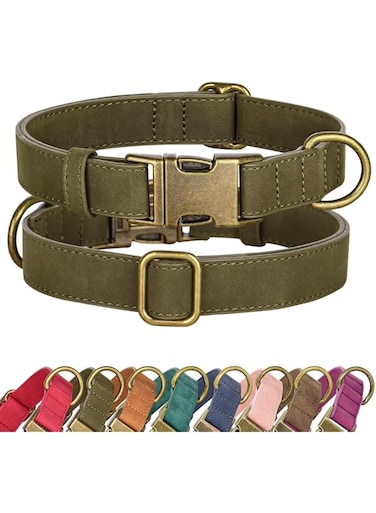 Didog Soft Leather Dog Collar, Durable Heavy Duty Dog Collars with Quick Release Metal Buckle, Adjustable Purple Dog Collar Leather for Small Dogs, Dark Green, S