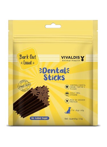 Bark Out Loud by Vivaldis - Dental Sticks, Sugar Free Treats  Controls Plaque, Tartar &amp; Odour Treats  for Dogs 110 GMS