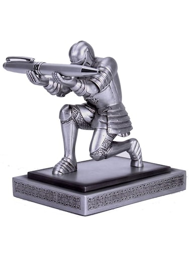 POPSOUQ Resin Soldier Executive Knight Pen Holder - Personalized Desk Accessory Pen Stand for A Gift - Decorative Pencil Holders Desk Organizer