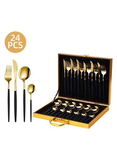 Party Wedding Flatware Set Stainless Steel High Quality 24pcs Cutlery Set With Wooden Box