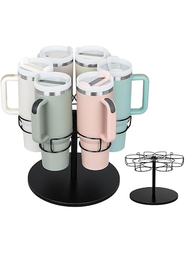 DIKENLAND Water Bottle Organizer for Stanley 40 oz Tumbler with Handle, Rotatable Tumbler Holder, Water Bottle Rack Tumbler Organizer for Kitchen Cabinets, Black