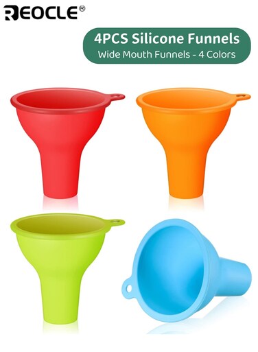 4PCS Silicone Funnels Wide Mouth Flexible Condiment Funnel Set for Home Restaurant Kitchen Squeeze Bottles Jars Cans Easy to Clean Heat-Resistant Ideal for Men Women