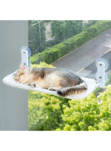MEWOOFUN Cat Window Perch Foldable Cat Window Hammock with Steel Frame and Strong Suction Cup Mount Cat Bed Cat Hammock Window Seat for Indoor Cats White