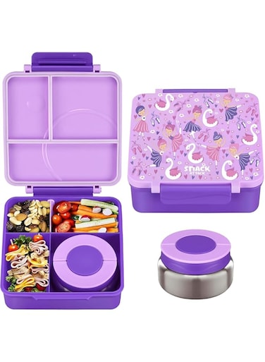 Snack Attack SA Bento Lunch Box for Kids school with 9.7oz Soup thermos, Leak-proof Lunch Containers with 5 Compartment, thermos Food Jar, Food Containers for School Purple Ballerina (Purple)