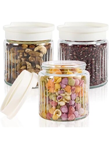NALACAL 3Pcs Glass Food Storage Jars with Lids, Overnight Oats Containers, Small Food Containers, 13.5oz Leak Proof Small Stackable Glass Jars, Clear Empty Glass Jars with Lids, Kitchen Canisters
