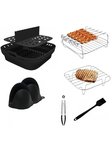 8 Pieces Air Fryer Accessories Silicone Air Fryer Liner Air Fryer Rack Oven Multi-purpose Air Fryer Accessories Metal Double Layer Wire Rack with Skewer for Ninja Cosori Instant Pot Gourmia Chefman