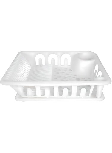 Fitto White Dish Drainer - Stainless Steel, Adjustable Rack for Large &amp; Small Dishes, Space-Saving Kitchen Organizer with Draining Tray, Easy to Clean, Ideal for Modern Kitchens