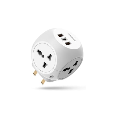 Multi-Port Travel Adapter with 4 Plugs, USB-A &amp; Type-C Ports, Safety Shutters