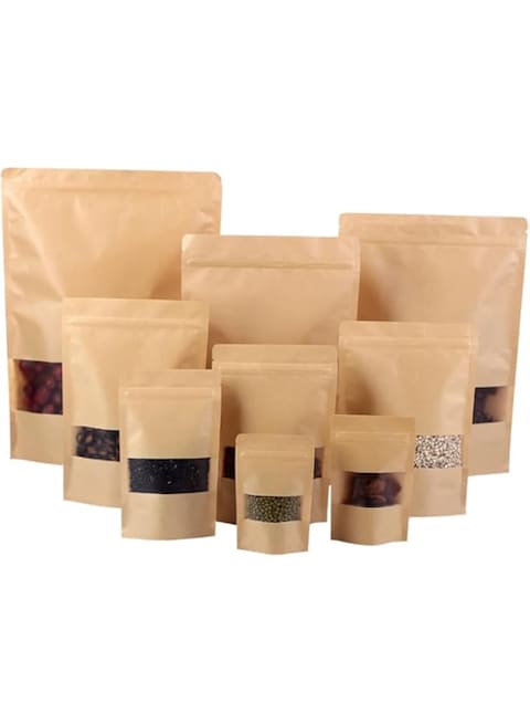 REDDOTGIFT&reg; 50-Pieces Kraft Bags with Window Stand Up Bag Seal Paper Bag Resealable Large Food, Hurb Storage Pouch (8 * 12 inch (20 * 30cm), 50)