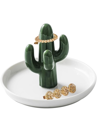 Beauenty Ring Holder Plate, Ceramic Jewelry Dish, Trinket Tray for Ring Necklaces Bracelets Earrings Key Decorative Tray Vanity (Cactus)