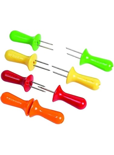 Zyliss Corn Cob Holders, Plastic/Stainless Steel, Multicoloured, 8X Holders/Skewers/Forks for Corn Cobs, Dishwasher Safe