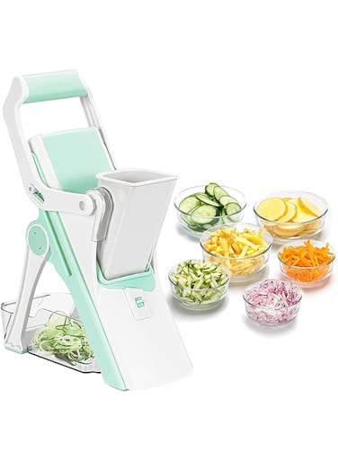 Excefore 5-in-1 Vegetable Chopper &amp; Mandoline Slicer with Container - Versatile Cutter for Onion, Potato, Salad, Apple, Carrot, and Meat - 5 Blades for Effortless Food Prep