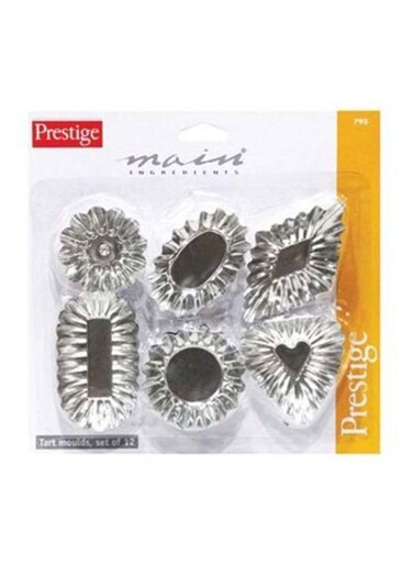 Pack Of 12 Tart Moulds Set Silver 4.5x1.4x8.5cm