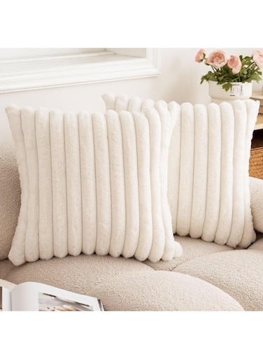of 2 Throw Pillow Covers, Soft Striped Decorative Pillow Covers, Cushion Cases for Sofa, Couch, Bedroom, Living Room (Cream White, 45x45cm)