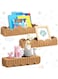 3 Set Nursery Book Shelves Scalloped Rattan Wall Shelf 15.8 x 3.2 Inch Wall Mounted Plastic Floating Book Shelve, Hanging Boho Wicker Woven Shelf for Nursery Decor and Storage (Natural Wood)