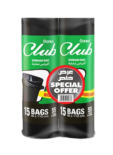 Garbage Bags 55 Gallons 15 Bags X-Large Pack of 2 Black
