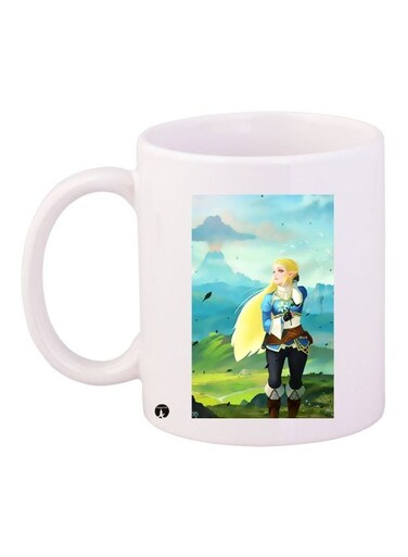 Anime Girl Printed Coffee Mug White/Green/Blue 11ounce