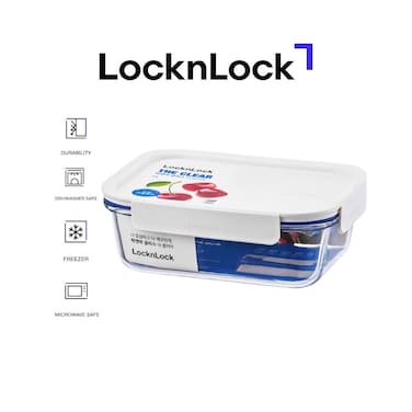 LocknLock Clear Glass Rectangular 1L White &ndash; Airtight, Heat-Resistant, BPA-Free Food Storage Container
