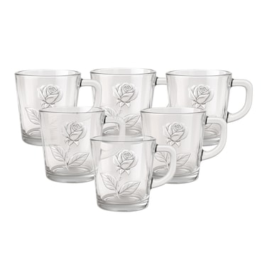 Timmy Flower Turkey Glass Mug Set - 6 Pieces 9oz Tea &amp; Coffee Mugs