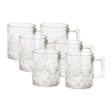 Timmy Crystal Line Glass Mug Set - 6 Pieces 9oz Coffee &amp; Tea Mugs