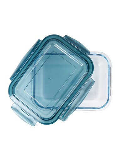 2-Piece Glass Container Set Clear With Green/Blue Lid Assorted 19.6x14.6x5.8cm