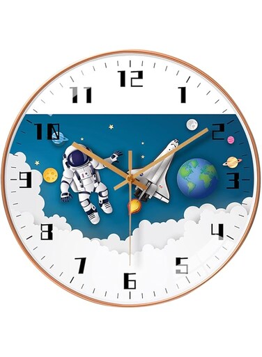 Kids Wall Clocks Battery Operated, 12 Inch Silent Non-Ticking Modern 3d Round Wall Clock, Outer Space Style Kids Room Decor for Kids Room, Home, Bedroom, Office, School, Kitchen (White)