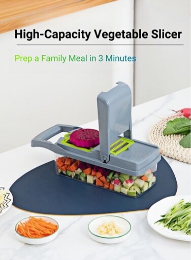 14 in 1 Multifunctional Vegetable Chopper, Julienne, Grater, Dicer &amp; Straight Cutter with Stainless Steel Blades &amp; Hand Guard for Potato, Carrot, Cucumber