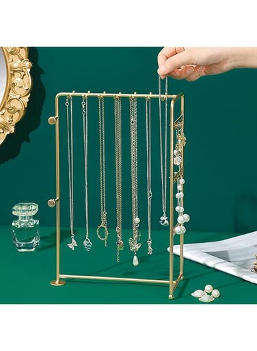 MAKINGTEC Jewelry Organizer Stand Earring Necklace Holder Jewelry Rack Tower with Earring Tray and Holes for Bracelets Rings Watches Hanging Storage Display for Women Girls Gift
