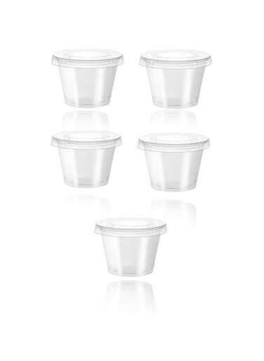 Portion Control Cups With Lids (4oz, 100-Pack) - Disposable Ramekin Cups for Meal Prep - BPA-Free Plastic Food Containers for Condiments, Sauces, Salsas, Dips, Jello Shots